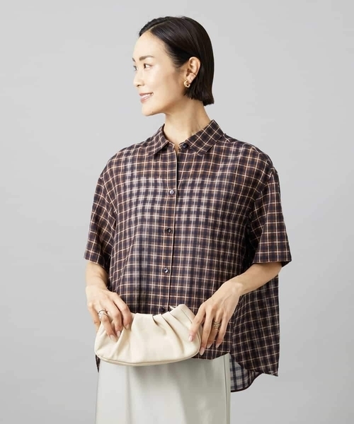 MICHEL KLEIN(ミッシェル・クラン)の「シアーチェックシャツ(シャツ/ブラウス・レディース・ブラウン/ダークラベンダー・38)」の20枚目の写真