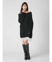 【WEB限定】レースレイヤードニットミニワンピース