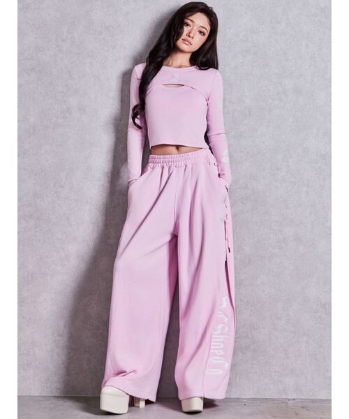 GYDA(ジェイダ)の「GYDA×DC SIDE LACE UP WIDEパンツ(スウェットパンツ・レディース・ブラック/オフホワイト/ピンク・FREE)」の5枚目の写真