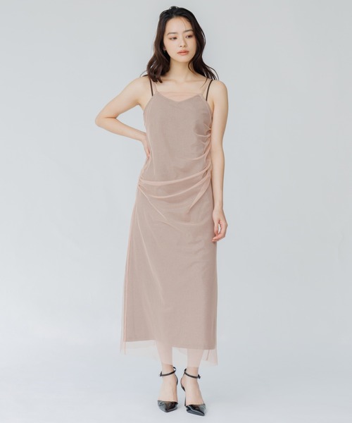 SENEE(セニー)の「tulle drape cami onepiece(チュールドレープキャミワンピース)(ワンピース・レディース・ピンクベージュ/ブラック・MEDIUM/SMALL)」の2枚目の写真