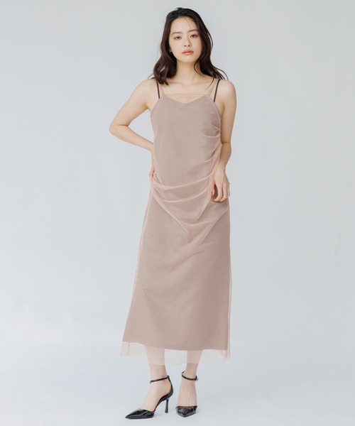 SENEE(セニー)の「tulle drape cami onepiece(チュールドレープキャミワンピース)(ワンピース・レディース・ピンクベージュ/ブラック・MEDIUM/SMALL)」の14枚目の写真
