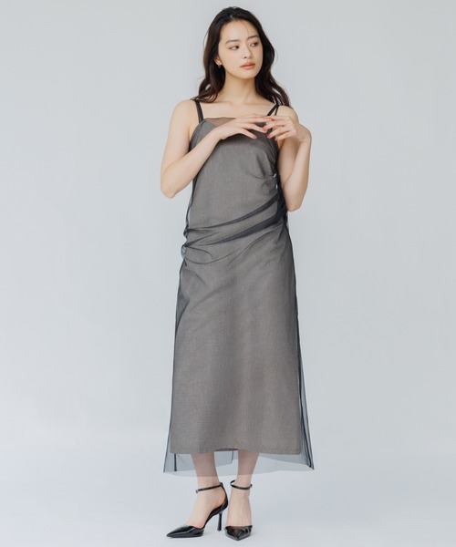 SENEE(セニー)の「tulle drape cami onepiece(チュールドレープキャミワンピース)(ワンピース・レディース・ピンクベージュ/ブラック・MEDIUM/SMALL)」の4枚目の写真