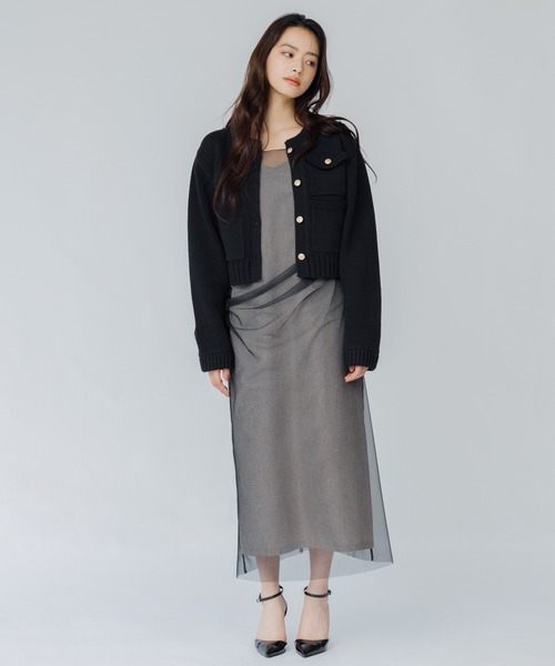 SENEE(セニー)の「tulle drape cami onepiece(チュールドレープキャミワンピース)(ワンピース・レディース・ピンクベージュ/ブラック・MEDIUM/SMALL)」の7枚目の写真