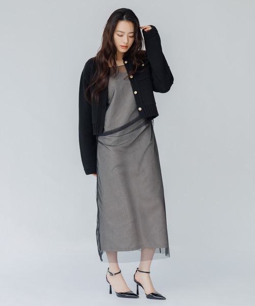 SENEE(セニー)の「tulle drape cami onepiece(チュールドレープキャミワンピース)(ワンピース・レディース・ピンクベージュ/ブラック・MEDIUM/SMALL)」の8枚目の写真