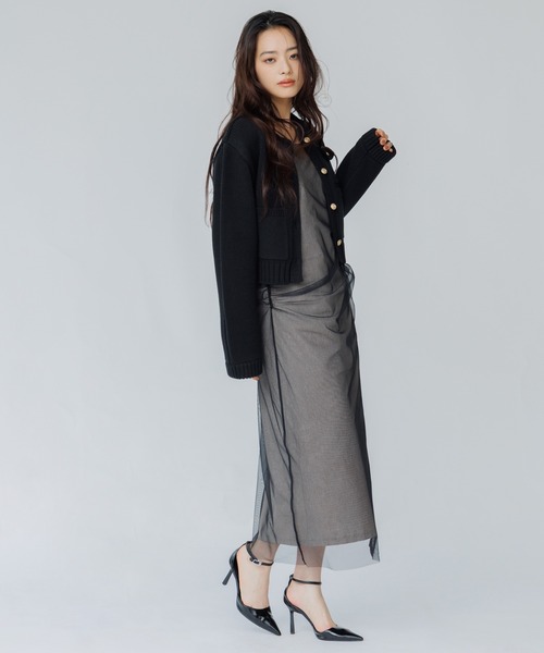 SENEE(セニー)の「tulle drape cami onepiece(チュールドレープキャミワンピース)(ワンピース・レディース・ピンクベージュ/ブラック・MEDIUM/SMALL)」の9枚目の写真