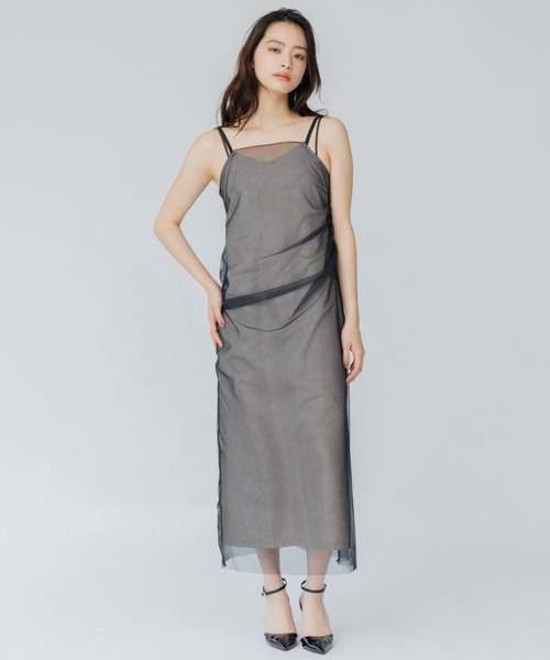 SENEE(セニー)の「tulle drape cami onepiece(チュールドレープキャミワンピース)(ワンピース・レディース・ピンクベージュ/ブラック・MEDIUM/SMALL)」の3枚目の写真