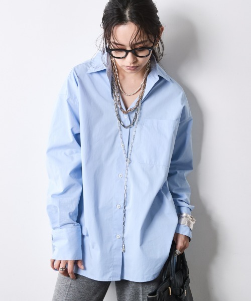 CHIC STYLE(シックスタイル)の「ベーシックシャツ<大きいサイズ有>シックスタイル(シャツ/ブラウス・レディース・オフホワイト/ブルー・L/M/5L/4L/3L/LL)」の6枚目の写真