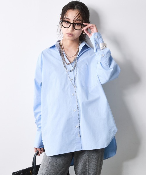 CHIC STYLE(シックスタイル)の「ベーシックシャツ<大きいサイズ有>シックスタイル(シャツ/ブラウス・レディース・オフホワイト/ブルー・L/M/5L/4L/3L/LL)」の8枚目の写真