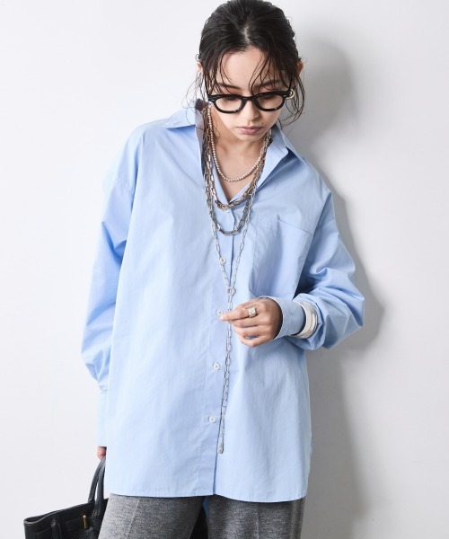 CHIC STYLE(シックスタイル)の「ベーシックシャツ<大きいサイズ有>シックスタイル(シャツ/ブラウス・レディース・オフホワイト/ブルー・L/M/5L/4L/3L/LL)」の9枚目の写真