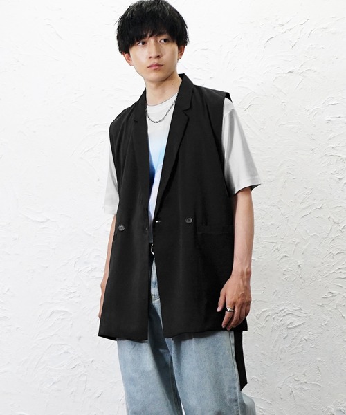 MinoriTY(マイノリティ)の「【MinoriTY】とろみロングジレ メンズ ウィメンズ ユニセックス(その他アウター・メンズ・ブラック/ライトグレー・L/M)」の3枚目の写真