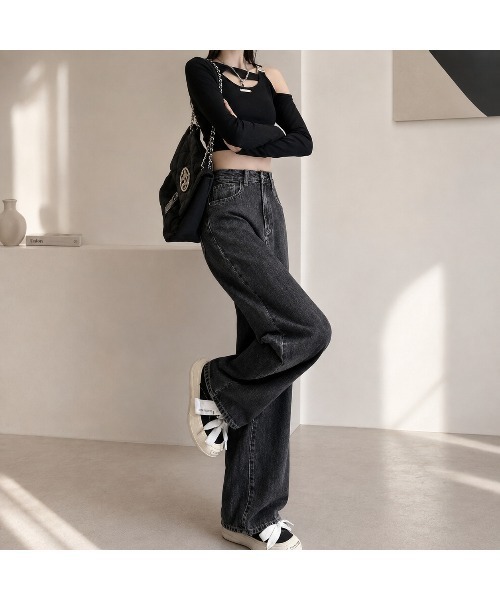 Carpe Diem(カルペディエム)の「ハイウエストワイドデニムパンツ(デニムパンツ・レディース・チャコールグレー/ブラック/ダークブルー/ライトブルー・XL/M/L/S)」の12枚目の写真