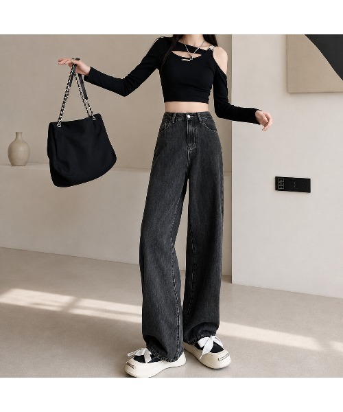 Carpe Diem(カルペディエム)の「ハイウエストワイドデニムパンツ(デニムパンツ・レディース・チャコールグレー/ブラック/ダークブルー/ライトブルー・XL/M/L/S)」の13枚目の写真