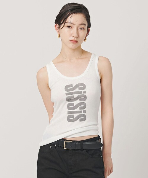 ER(イーアール)の「<ER>SIS グラフィック リブ タンクトップ(Tシャツ/カットソー・レディース・ホワイト/ブラック・FREE)」の1枚目の写真