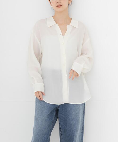 URBAN RESEARCH(アーバンリサーチ)の「キュプラ2wayシャツ(シャツ/ブラウス・レディース・チャコールグレー/ブラウン/ブルー系その他/オフホワイト・FREE)」の2枚目の写真