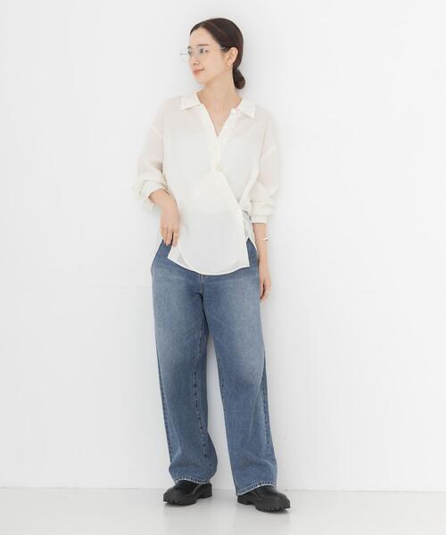 URBAN RESEARCH(アーバンリサーチ)の「キュプラ2wayシャツ(シャツ/ブラウス・レディース・チャコールグレー/ブラウン/ブルー系その他/オフホワイト・FREE)」の6枚目の写真