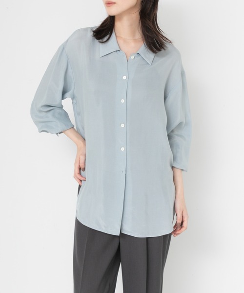 URBAN RESEARCH(アーバンリサーチ)の「キュプラ2wayシャツ(シャツ/ブラウス・レディース・チャコールグレー/ブラウン/ブルー系その他/オフホワイト・FREE)」の1枚目の写真