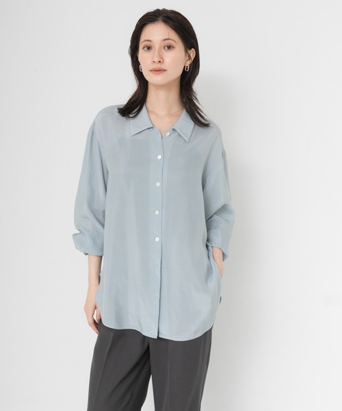 URBAN RESEARCH(アーバンリサーチ)の「キュプラ2wayシャツ(シャツ/ブラウス・レディース・チャコールグレー/ブラウン/ブルー系その他/オフホワイト・FREE)」の6枚目の写真