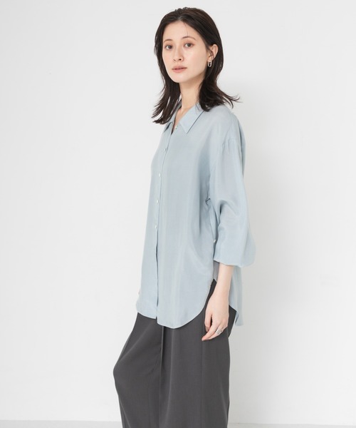 URBAN RESEARCH(アーバンリサーチ)の「キュプラ2wayシャツ(シャツ/ブラウス・レディース・チャコールグレー/ブラウン/ブルー系その他/オフホワイト・FREE)」の8枚目の写真