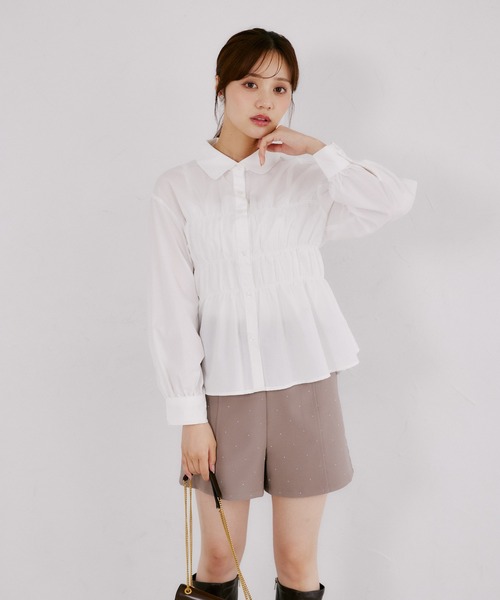 tocco closet(トッコ クローゼット)の「フロントシャーリングペプラムブラウス(シャツ/ブラウス・レディース・ネイビー/オフホワイト・M)」の4枚目の写真