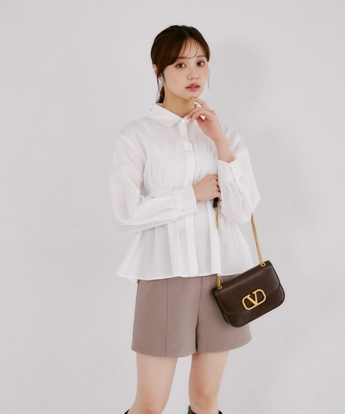 tocco closet(トッコ クローゼット)の「フロントシャーリングペプラムブラウス(シャツ/ブラウス・レディース・ネイビー/オフホワイト・M)」の5枚目の写真