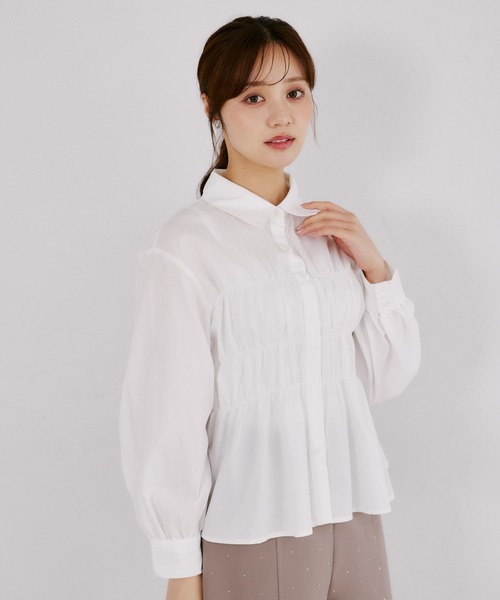tocco closet(トッコ クローゼット)の「フロントシャーリングペプラムブラウス(シャツ/ブラウス・レディース・ネイビー/オフホワイト・M)」の6枚目の写真