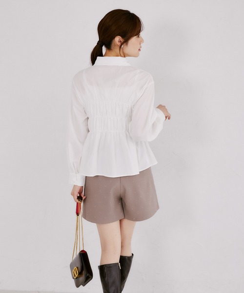 tocco closet(トッコ クローゼット)の「フロントシャーリングペプラムブラウス(シャツ/ブラウス・レディース・ネイビー/オフホワイト・M)」の9枚目の写真