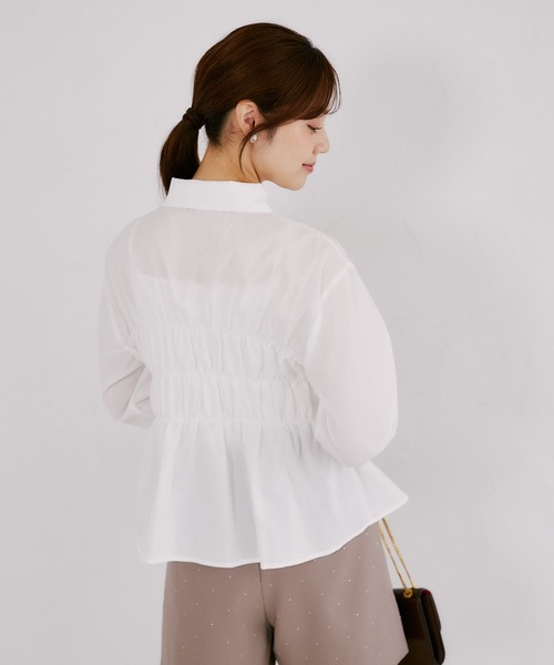 tocco closet(トッコ クローゼット)の「フロントシャーリングペプラムブラウス(シャツ/ブラウス・レディース・ネイビー/オフホワイト・M)」の10枚目の写真