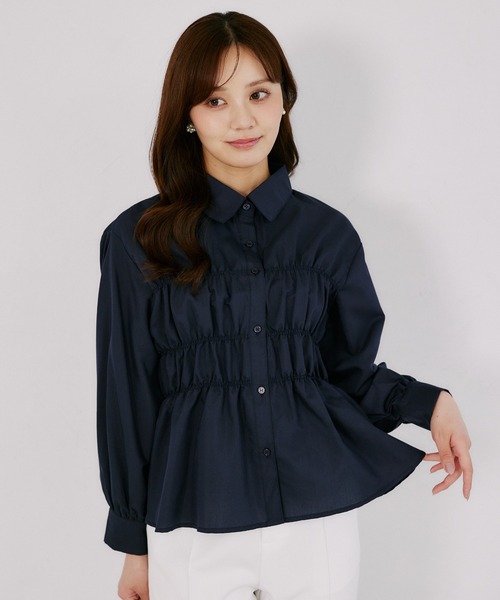 tocco closet(トッコ クローゼット)の「フロントシャーリングペプラムブラウス(シャツ/ブラウス・レディース・ネイビー/オフホワイト・M)」の15枚目の写真