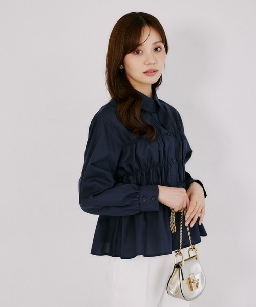 tocco closet(トッコ クローゼット)の「フロントシャーリングペプラムブラウス(シャツ/ブラウス・レディース・ネイビー/オフホワイト・M)」の14枚目の写真