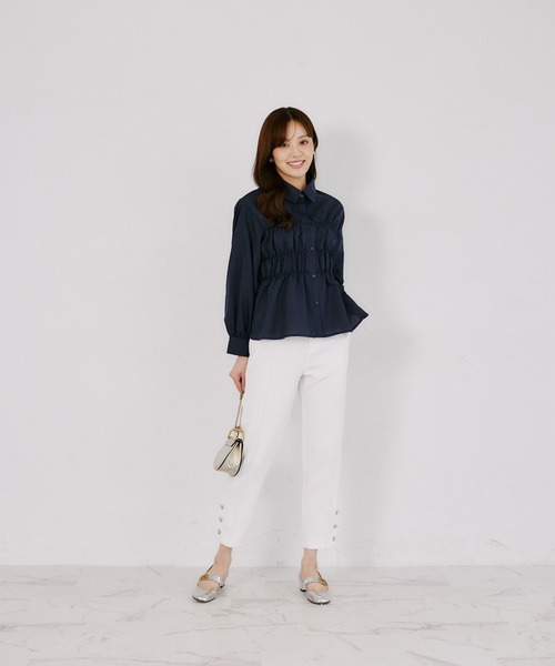 tocco closet(トッコ クローゼット)の「フロントシャーリングペプラムブラウス(シャツ/ブラウス・レディース・ネイビー/オフホワイト・M)」の13枚目の写真