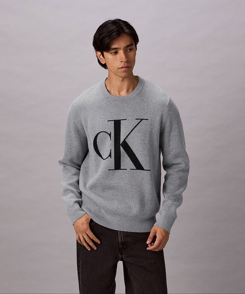 Calvin Klein（カルバン・クライン）の「ニット - モノグラムロゴセーター（ニット/セーター・メンズ・ブラック/グレー・L/M/S）」の9枚目の写真