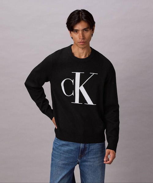 Calvin Klein（カルバン・クライン）の「ニット - モノグラムロゴセーター（ニット/セーター・メンズ・ブラック/グレー・L/M/S）」の3枚目の写真