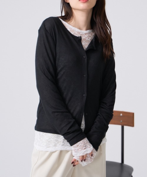 TRIANGLE PALETTE(トライアングルパレット)の「シアーリブクルーネック 長袖 カーディガン(Tシャツ/カットソー・レディース・ブラック/ブラウン/グレー/アイボリー・FREE)」の3枚目の写真