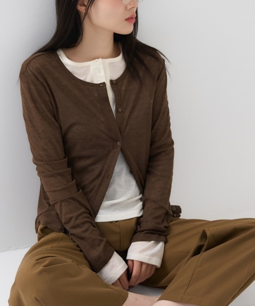 TRIANGLE PALETTE(トライアングルパレット)の「シアーリブクルーネック 長袖 カーディガン(Tシャツ/カットソー・レディース・ブラック/ブラウン/グレー/アイボリー・FREE)」の5枚目の写真