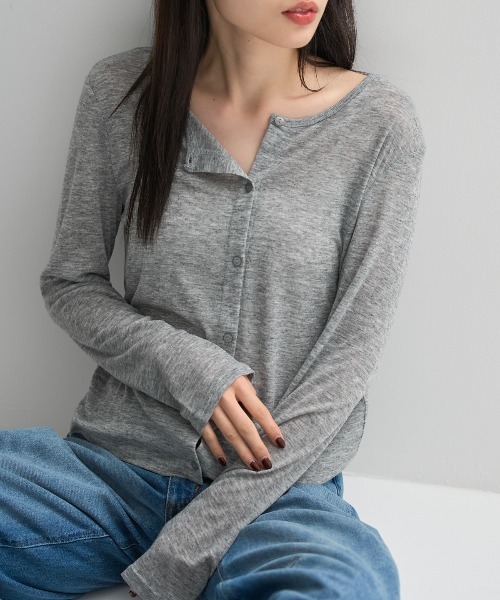 TRIANGLE PALETTE(トライアングルパレット)の「シアーリブクルーネック 長袖 カーディガン(Tシャツ/カットソー・レディース・ブラック/ブラウン/グレー/アイボリー・FREE)」の14枚目の写真