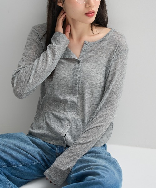 TRIANGLE PALETTE(トライアングルパレット)の「シアーリブクルーネック 長袖 カーディガン(Tシャツ/カットソー・レディース・ブラック/ブラウン/グレー/アイボリー・FREE)」の15枚目の写真