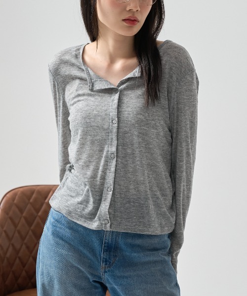 TRIANGLE PALETTE(トライアングルパレット)の「シアーリブクルーネック 長袖 カーディガン(Tシャツ/カットソー・レディース・ブラック/ブラウン/グレー/アイボリー・FREE)」の16枚目の写真