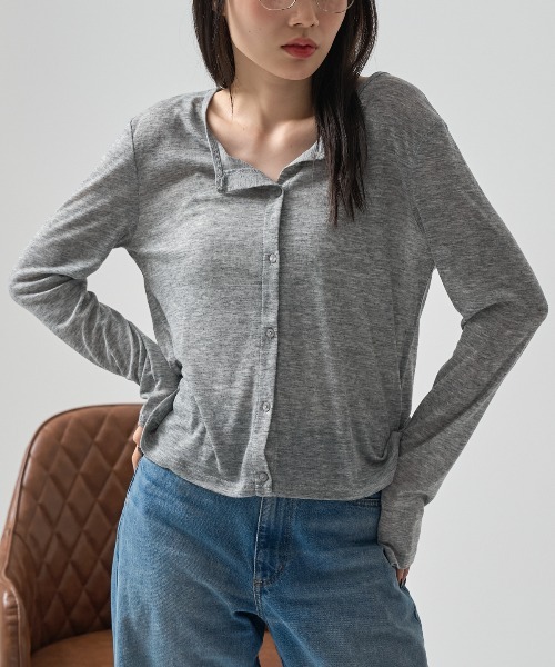 TRIANGLE PALETTE(トライアングルパレット)の「シアーリブクルーネック 長袖 カーディガン(Tシャツ/カットソー・レディース・ブラック/ブラウン/グレー/アイボリー・FREE)」の17枚目の写真