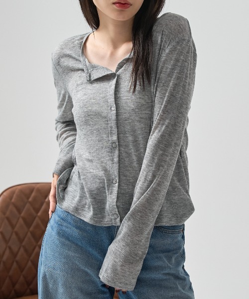 TRIANGLE PALETTE(トライアングルパレット)の「シアーリブクルーネック 長袖 カーディガン(Tシャツ/カットソー・レディース・ブラック/ブラウン/グレー/アイボリー・FREE)」の18枚目の写真