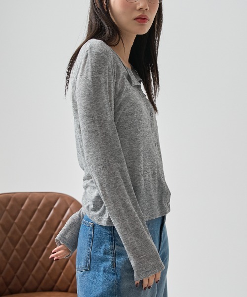 TRIANGLE PALETTE(トライアングルパレット)の「シアーリブクルーネック 長袖 カーディガン(Tシャツ/カットソー・レディース・ブラック/ブラウン/グレー/アイボリー・FREE)」の19枚目の写真