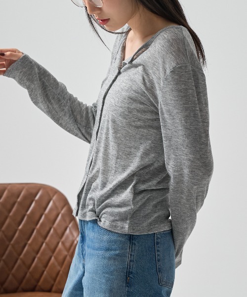 TRIANGLE PALETTE(トライアングルパレット)の「シアーリブクルーネック 長袖 カーディガン(Tシャツ/カットソー・レディース・ブラック/ブラウン/グレー/アイボリー・FREE)」の22枚目の写真