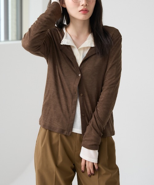 TRIANGLE PALETTE(トライアングルパレット)の「シアーリブクルーネック 長袖 カーディガン(Tシャツ/カットソー・レディース・ブラック/ブラウン/グレー/アイボリー・FREE)」の7枚目の写真