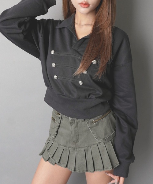 SPINNS(スピンズ)の「ショート丈スキッパ―スウェット/ナポレオンデザイン/ガールズストリート(スウェット・レディース・オートミール/ネイビー/チャコール・ONESIZE)」の4枚目の写真