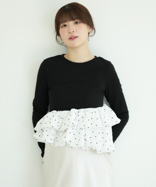 Nulli(ヌリ)の「アシンメトリードットフリルトップス(Tシャツ/カットソー・レディース・アイボリー/ブラック・FREE)」の8枚目の写真