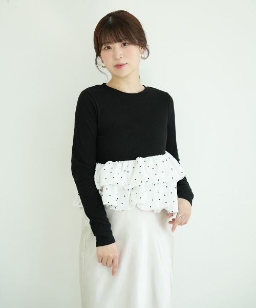Nulli(ヌリ)の「アシンメトリードットフリルトップス(Tシャツ/カットソー・レディース・アイボリー/ブラック・FREE)」の10枚目の写真