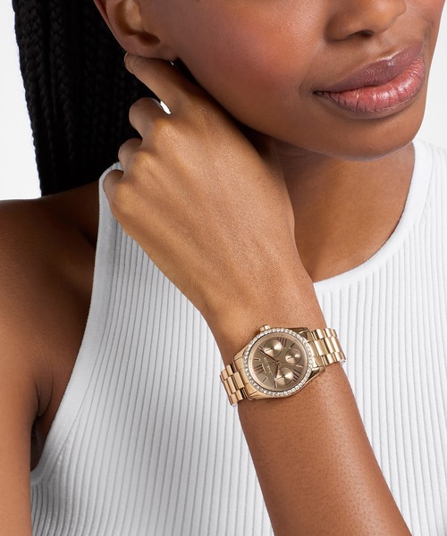 MICHAEL KORS（マイケルコース）の「MINI LEXINGTON パヴェ ブラッシュベージュ ゴールドトーン ウォッチ（アナログ腕時計・レディース・ゴールド系・FREE）」の2枚目の写真