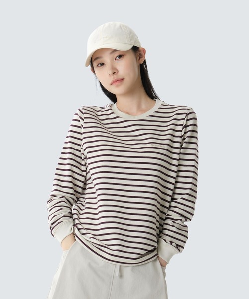 Snow Peak(スノーピーク)の「Snow Peak / WOMEN'S STRIPED L/S T-SHIRT ウィメンズ ボーダー長袖Tシャツ 海外限定(Tシャツ/カットソー・レディース・ライトブラウン/ワインレッド・L/M/S)」の6枚目の写真