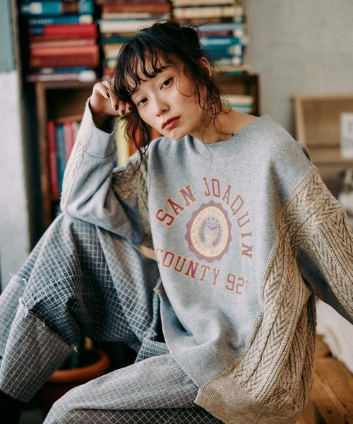 niko and...（ニコアンド）の「[MODE NORM CORE] 裏毛×ニットドッキングプルオーバー（スウェット・レディース・チャコール/オフホワイト/グレー・FREE）」の15枚目の写真