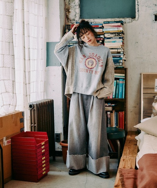 niko and...（ニコアンド）の「[MODE NORM CORE] 裏毛×ニットドッキングプルオーバー（スウェット・レディース・チャコール/オフホワイト/グレー・FREE）」の19枚目の写真