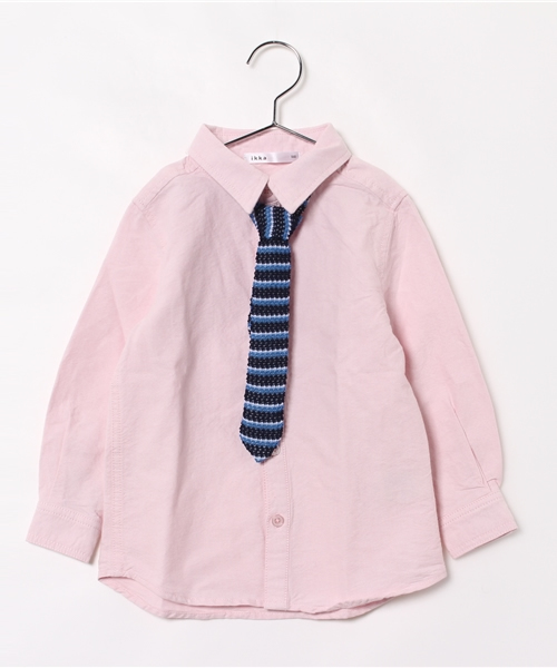 ikka（イッカ）の「ボーダータイツキシャツ（シャツ/ブラウス・キッズ・マジェンタ/オフホワイト・130cm/140cm/100cm/150cm/110cm/120cm）」の2枚目の写真